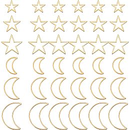 UNICRAFTALE 36pcs 6 Sizes Golden Star & Moon Linking Rings 304 Stainless Steel Frames Connectors Metal Jewelry Connector Links for Women Jewelry Making