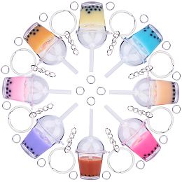 SUNNYCLUE DIY Keychain Making Kits, with Openable Acrylic Bottle Big Pendants, with Resin, Polymer Clay Inside and Plastic Straw, Iron Split Key Rings, Bubble Tea/Pearl Milk Tea, Mixed Color, Pendant: 70.5~74x43x37.5mm, Hole: 2.5mm, 8pcs/set