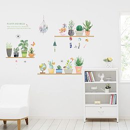 SUPERDANT 2 PCS/Set PVC Wall Stickers Green Pot Plants Leaves Wall Art Stickers Decals for Bedroom Leaf Wall Mural Wall Decor for Living Room