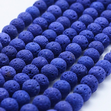 ARRICRAFT Natural Lava Rock Beads Strands, Dyed, Round, Blue, 8mm, Hole: 1mm, about 47~50pcs/strand, 15.3 inches(39cm)