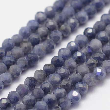 ARRICRAFT Natural Sapphire Gemstone Beads Strands, Faceted, Round, Grade A, 2mm, Hole: 0.5mm, about 178pcs/strand, 15.3 inches(39cm)