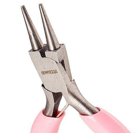 SUNNYCLUE 45# Carbon Steel Jewelry Pliers, Round Nose Pliers, Polishing, Pink, 7.9x4.5x0.8cm