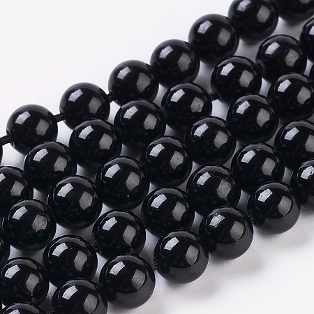 ARRICRAFT Natural Tourmaline Beads Strands, Round, Black, 6mm, Hole: 1mm, about 32pcs/strand, 7.8 inches