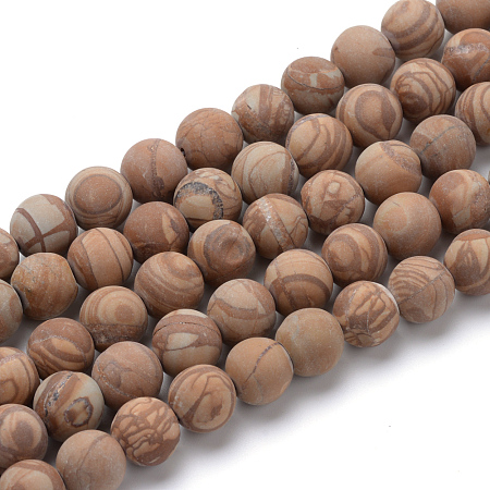 Arricraft Natural Picture Jasper Round Bead Strands, Frosted Style, 6~6.5mm, Hole: 1mm, about 63pcs/strand, 15.5 inches