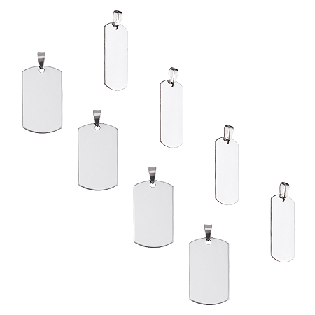 Unicraftale 201 Stainless Steel Rectangle Stamping Blank Tag Pendants, with Snap on Bail, Stainless Steel Color, 43x24x1mm, Hole: 3mm; 30pcs/box