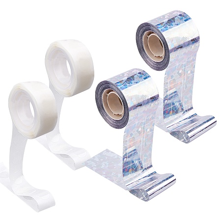 NBEADS Self-Adhesive Bird Repellent Scare Tape, with Balloon Attachment Glue Point, Removable Glue Points Stickers, Mixed Color, 13mm; 56x46mm; 4rolls/set