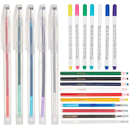 BENECREAT 26Pcs Mixed Tailoring Marker Tool Sets, Including 7Pcs Disappearing Ink Fabric Marking Pen, 5Pcs Heat Erasable Fabric Marking Pen with 8 Pcs Refills, 6Pcs Oily Tailor Chalk Pens for Quilting Sewing and Dressmaking