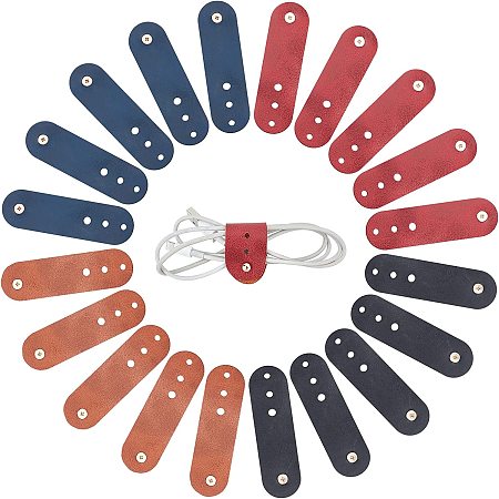 GORGECRAFT 20Pcs 4 Colors Leather Cable Straps Oval Cord PU Leather Holder Keeper Portable Fastening Ties Management Winder Organizer for Headphone Wire Earphone USB Cable Daily Supplies