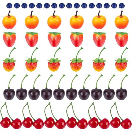 NBEADS 54 Pcs 6 Styles Artificial Fruits, 3D Fake Fruits Set Simulation Cherry Strawberry Realistic Foam Apple Blueberry for Home Kitchen Restaurant Wedding Decoration, Photography Prop