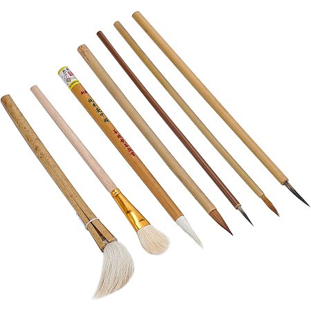 OLYCRAFT 7PCS Pottery Art Painting Brush Bamboo Chinese Calligraphy Brush Mixed Color Watercolor Brush for Painting and Writing