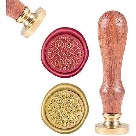 CRASPIRE Wax Seal Stamp, Sealing Wax Stamps Cartel Knot Pattern Retro Wood Stamp Wax Seal 25mm Removable Brass Seal Wood Handle for Envelopes Invitations Wedding Embellishment Bottle Decoration