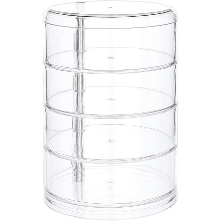 BENECREAT Stackable Clear Plastic Hair Accessory Container 4 Layers Rotated Hair Accessory Organizer for Earring, Necklace, Other Jewelry Storage