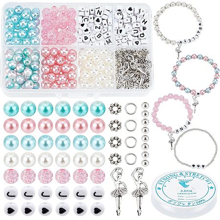 PandaHall Elite 480pcs Beads Jewelry Making Kits Bracelet Necklace Making Crackle Beads Letter Alphabet Beads Charms Metal Spacers Beads for Jewelry Bracelet Necklace Earring DIY Crafts