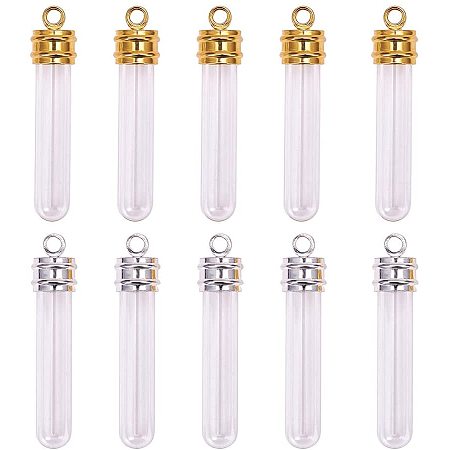 Arricraft 12 Sets 26mm Clear Glass Bottles Hanging Tube Wish Bottles with Golden/Silver Metal Caps for Necklace Pendant Jewelry Making
