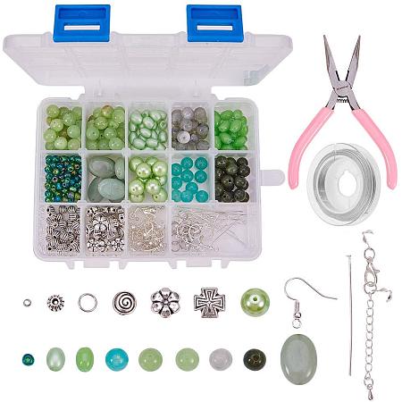 SUNNYCLUE Jewelry Making Kit Beading Starter Kits, Assorted Gemstone Beads, Charms, Findings, Pliers, Bead Wire and Cord, Plastic Case for DIY Crafts, Necklaces, Bracelets, Earrings Making, Green