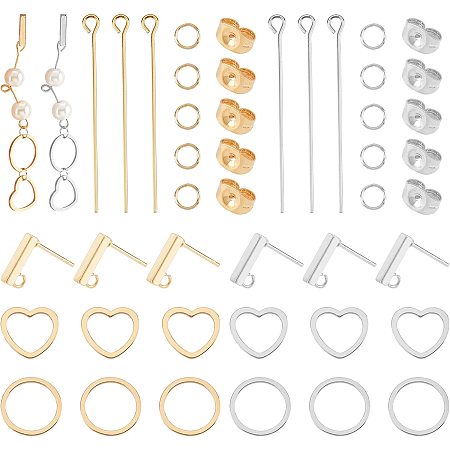 UNICRAFTALE About 40pcs Stainless Steel Stud Earring 2 Colors DIY Hollow Charm Drop Earring Making Kit with 40pcs Linking Ring 40pcs Ear Nuts for Jewelry Making