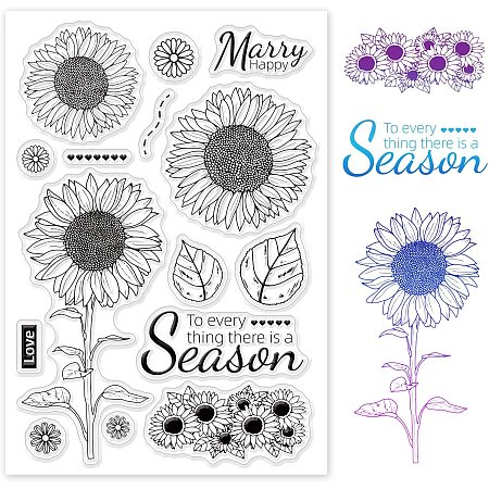 GLOBLELAND Sunflower Clear Stamps Transparent Silicone Stamp for Card Making Decoration and DIY Scrapbooking
