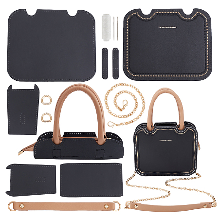 WADORN 15pcs DIY Crossbody Bag Making Kit, PU Leather Handbag Making Set Handmade Stitching Shoulder Bag Making All Material Black Messenger Bag Making Tools Set, 19.3×7.3×16 cm
