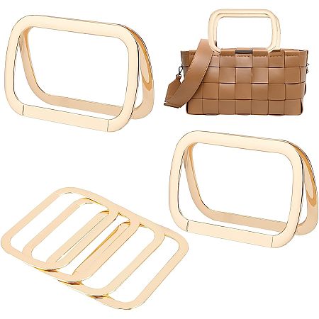 PandaHall Elite 6pcs Purse Replacement Handle Rectangle Bag Handle Replacement Light Gold Purse Handles Metal Handel Frame for Handbag Purse Tote Bag Making Handle Replacement, 3.7x2.4”