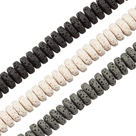 OLYCRAFT 186 Pcs Natural Lava Rock Beads 3 Colors Flat Round Chakra Beads Gemstone Loose Beads Spacers Beads for Necklace Bracelet Earrings Jewelry Making