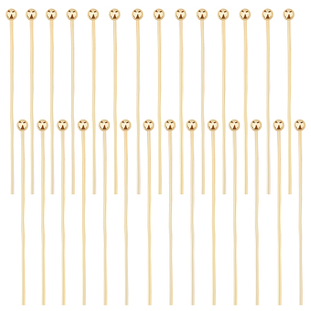 Beebeecraft 200Pcs/Box Ball Head Pins 18K Gold Plated Brass Ball Eye Pins 30mm Jewelry Making Findings for Charm Beads DIY Making, Head: 2mm