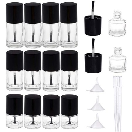 BENECREAT 12PCS 5ml/10ml/15ml Empty Nail Polish Glass Bottles with Brush Cap, 3 Funnel Hoppers and 3 Transfer Pipettes for Nail Art Sample