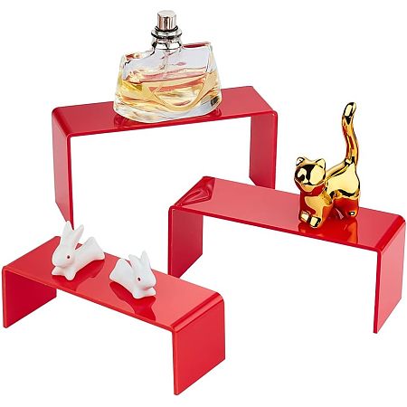 PandaHall Elite Red Acrylic Riser 3 Size Display Risers Product Stand Showcase Holders Jewelry Display Shelf Organizer Retail Stand for Vendor Events Perfume Figures Collectibles Dessert 5.2/5.6/6 inch