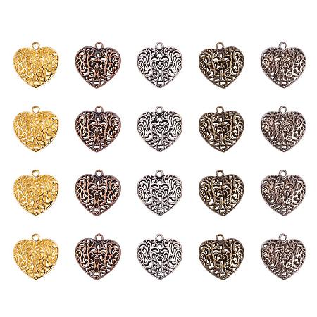 PandaHall Elite 20pcs 4 Color Tibetan Alloy Heart Love Charms Pendants Beads Charms for Valentines Day Thanksgiving Day DIY Necklace Bracelet Making