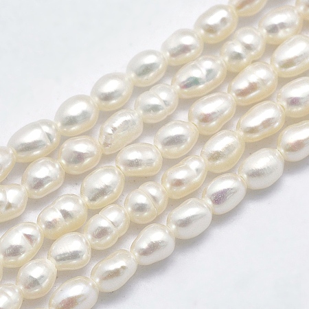 Honeyhandy Grade AAA Natural Cultured Freshwater Pearl Beads Strands, Oval, Beige, 3.5~6x3~4.5mm, Hole: 0.8mm, about 68~70pcs/strand, 13.78~14.17 inch(35~36cm)