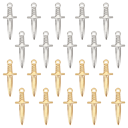 DICOSMETIC 20Pcs 2 Sizes 2 Colors Stainless Steel Dagger Pendants Golden Charms Pendants Jewelry Making Accessories for DIY Bracelet Neclace Earring Crafts Making