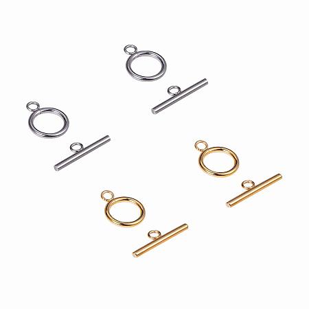 PandaHall Elite 12 Sets 2 Colors 304 Stainless Steel Round Toggle Clasps Connectors for Bracelet Necklace Jewelry DIY Craft Making