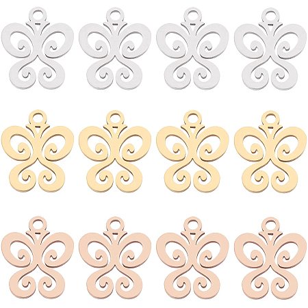 UNICRAFTALE 18pcs 3 Colors Butterfly Charms Stainless Steel 1.5mm Small Hole Hollow Pendants Hypoallergenic Metal Charm for Jewelry Making