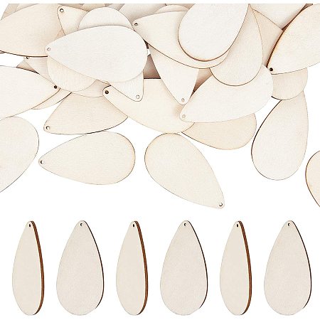 PandaHall Elite 100 pcs Teardrop Wood Big Pendants, Natural Wooden Pendants for for Earring Necklace Jewelry DIY Craft Making Tree Ornaments Hanging Ornament Decorations, Burlywood
