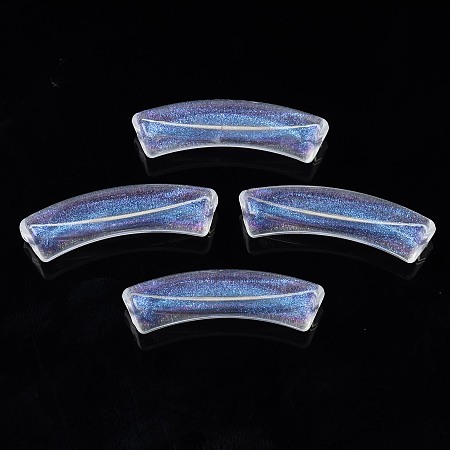 Honeyhandy Transparent Acrylic Beads, Glitter Powder, Curved Tube, Clear, 32x10x8mm, Hole: 1.8mm