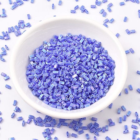 MIYUKI Half TILA Beads, Japanese Seed Beads, 2 Hole, Opaque Colours AB, (HTL483) Opaque Periwinkle AB, 5x2.3x1.9mm, Hole: 0.8mm; about 250pcs/10g