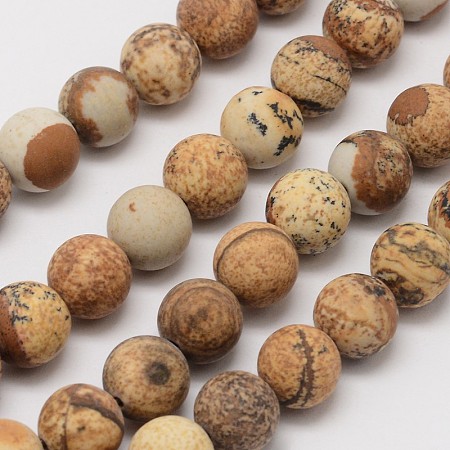 Arricraft Natural Picture Jasper Beads Strands, Frosted, Round, 4mm, Hole: 0.8mm, about 90pcs/strand, 14.1 inches