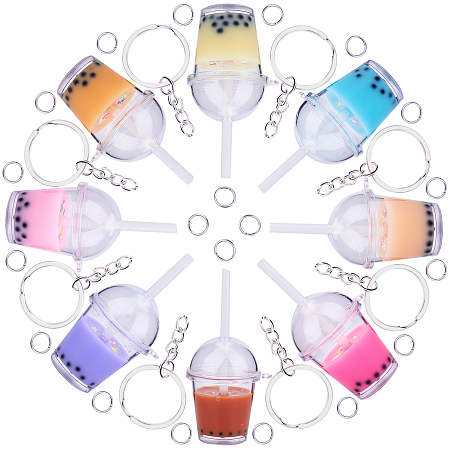 SUNNYCLUE DIY Keychain Making Kits, with Openable Acrylic Bottle Big Pendants, with Resin, Polymer Clay Inside and Plastic Straw, Iron Split Key Rings, Bubble Tea/Pearl Milk Tea, Mixed Color, Pendant: 70.5~74x43x37.5mm, Hole: 2.5mm, 8pcs/set
