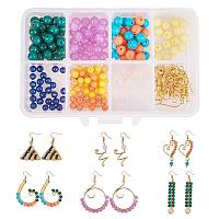 SUNNYCLUE 1 Box 210+pcs DIY 6 Pair Copper Wire Wrapped Dangle Earring Making Starter Kits Bohemian Natural Gemstone Beaded Hoop Jewelry Craft Kit, Golden