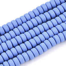 Handmade Polymer Clay Beads Strands, for DIY Jewelry Crafts Supplies, Flat Round, Cornflower Blue, 6~7x3mm, Hole: 1.5mm, about 113~116pcs/strand, 15.55 inch~16.14 inch(39.5~41cm).