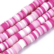 Honeyhandy Handmade Polymer Clay Beads Strands, for DIY Jewelry Crafts Supplies, Heishi Beads, Disc/Flat Round, Hot Pink, 6x0.5~1mm, Hole: 1.8mm, about 290~320pcs/strand, 15.75 inch~16.14 inch(40~41cm)