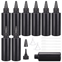 BENECREAT 16Pcs 150ml Black Plastic Squeeze Bottles, Dispensing Condiment Bottles with 2Pcs Funnels and 10Pcs Transfer Pipettes for Ink Tattoo Liquid Painting Glue