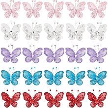 GORGECRAFT 25PCS 5 Colors Organza Butterflies with Wire & Rhinestones Fabric Butterfly Decoration Glitter Nylon Mesh Butterflies Lace Trims for Wedding Party Clothing Ornaments DIY Crafts