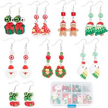 SUNNYCLUE 1 Box DIY 8 Pairs Christmas Charms Resin Xmas Gingerbread Man Charm Earrings Making Starter Kit Santa Claus Bear Flat Back Charm Love Heart Christmas Tree Charms for Jewelry Making Kits