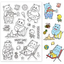 GLOBLELAND Summer Beach Hippo Silicone Clear Stamps Transparent Stamps for Holiday Greeting Cards Diary Joural Making DIY Scrapbooking Photo Album Decoration Paper Craft