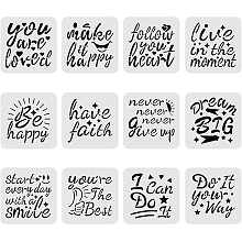 BENECREAT 12PCS Word Pattern Plastic Drawing Templates 8x8 Inches Word Painting Template Stencil for Scrabooking Card Making, DIY Wall Floor Decoration