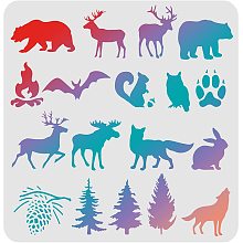 FINGERINSPIRE Animal Stencils Template 11.8x11.8inch Plastic Forest Animals Drawing Painting Stencils Bear, Deer, Wolf, Pine Pattern Reusable Stencils for Painting on Wood, Floor, Wall and Tile