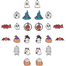 SUNNYCLUE 24 Pcs 12 Styles Halloween Theme Alloy Enamel Pendants Pumpkin Ghost Magic Hat Enamel Charms Pendants Halloween Decorations Charms for DIY Halloween Jewelry Necklace Bracelet Accessories