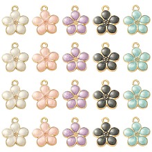 Honeyhandy 20Pcs 5 Colors Light Gold Plated Alloy Enamel Pendants, Flower, Mixed Color, 17x14.5x1.5mm, Hole: 1.6mm, 4pcs/color