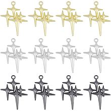 SUPERFINDINGS 24Pcs 3 Colors Rack Plating Alloy Star Pendants North Star Charm Pendants Pentagram Charms for DIY Bracelet Necklace Earring Keychain Making, Hole:1.8mm