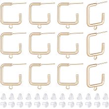 BENECREAT 16Pcs 18K Gold Plated Square Earring Studs Brass Open Hoop Earring Stud with Loops and 40Pcs Plastic Ear Nuts for DIY Jewelry Making Findings, 19x16x2mm